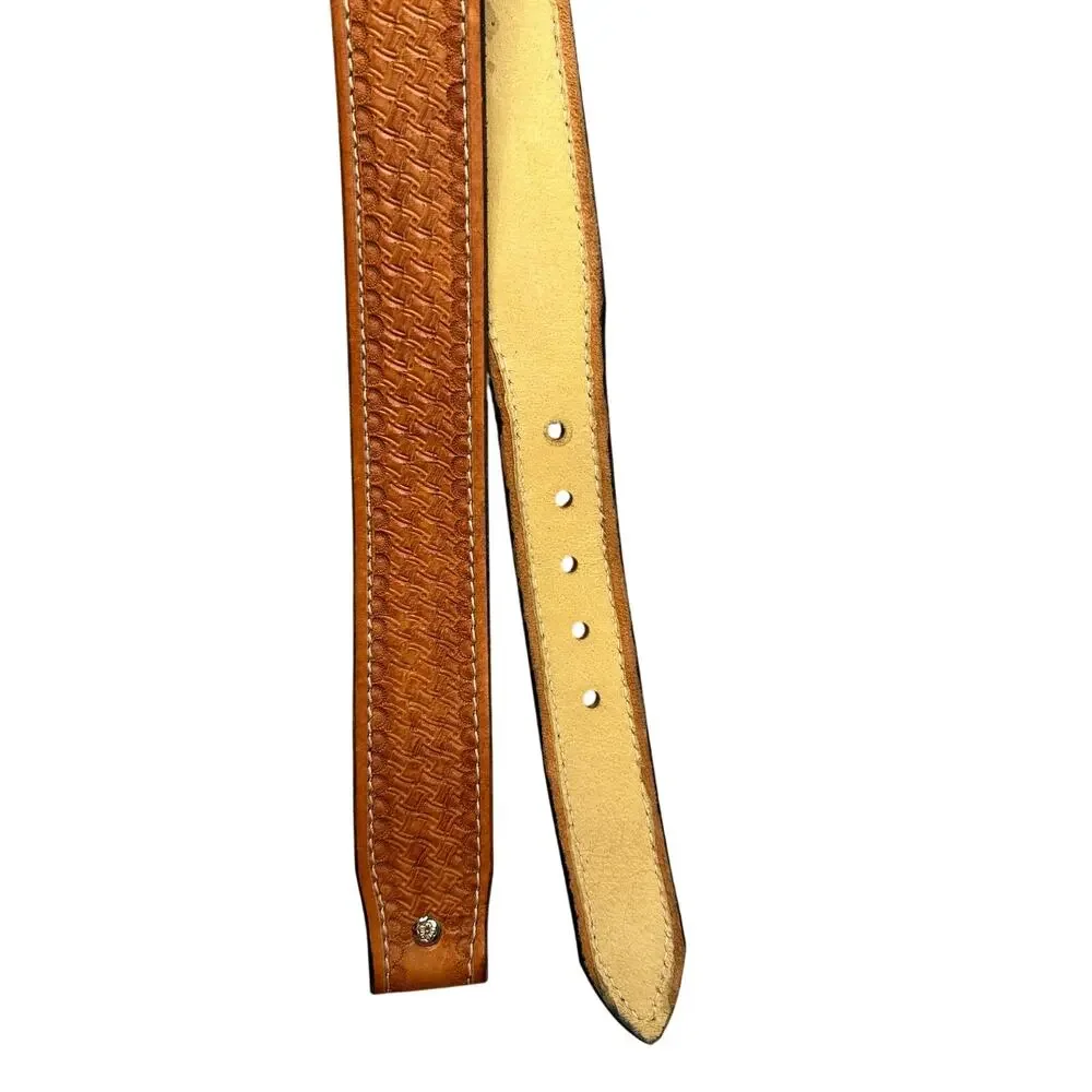 Western Boho Basketweave Tooled Leather Belt CC Initial